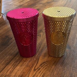 Starbucks Fuchsia and Gold Studded Tumblers